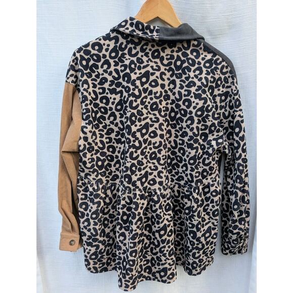 Azura Exchange Women's Leopard Color Block Cordory Shacket Shirt Jacket Sz L - Picture 3 of 5